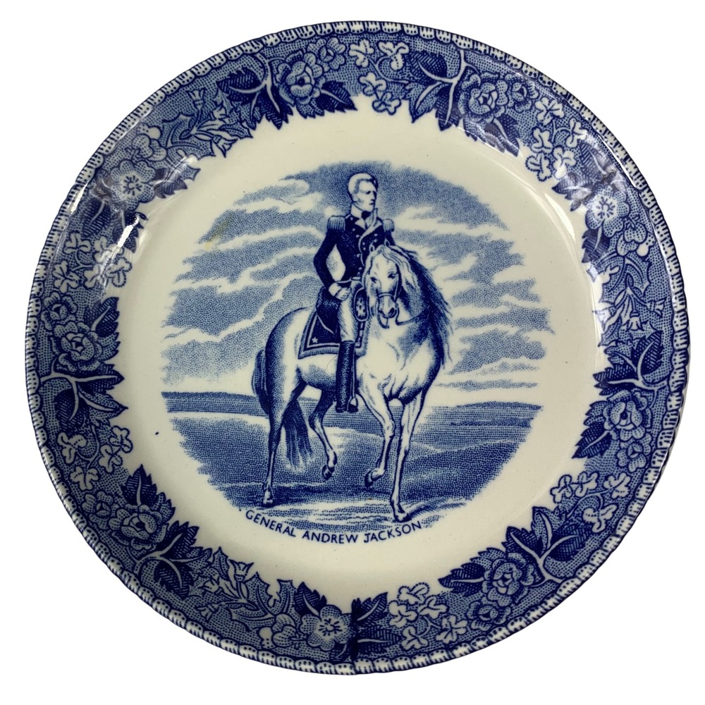 Jonroth Staffordshire Blue White General Andrew Jackson Plate Ladies Hermitage